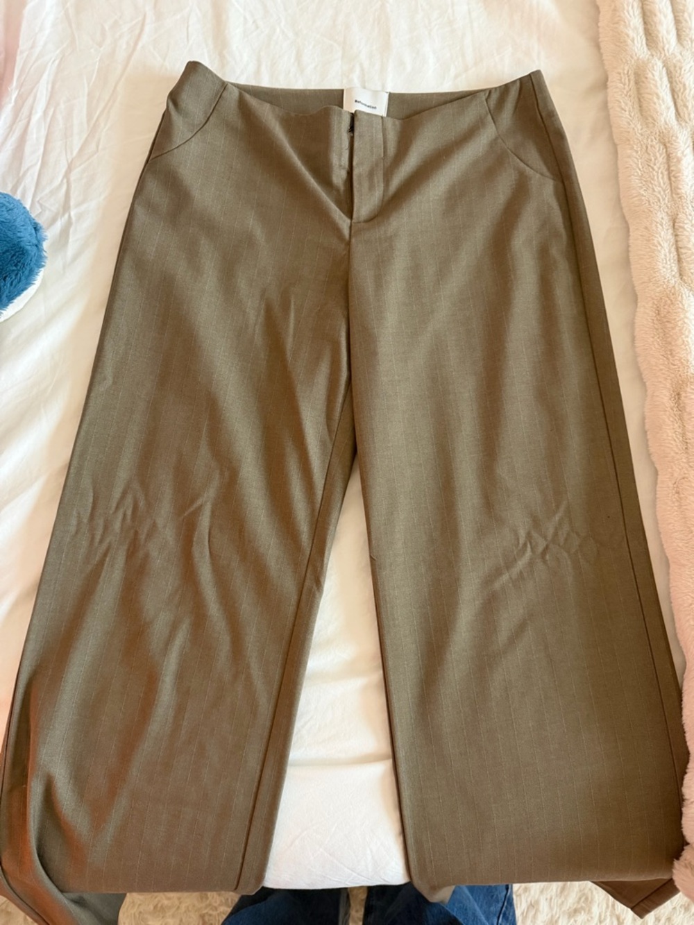 Reformation Olive-Taupe High-Waist Tailored Pants